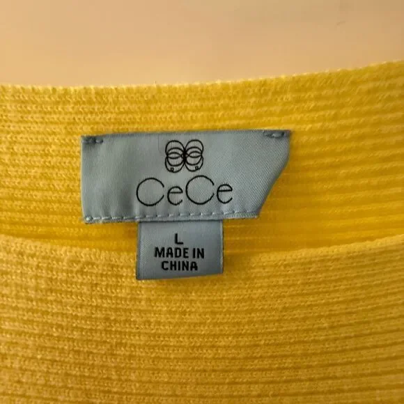 New CeCe Bright Yellow Ribbed Knit Sweater Dolman Sleeves Boat Neck Boho - Picture 2 of 9